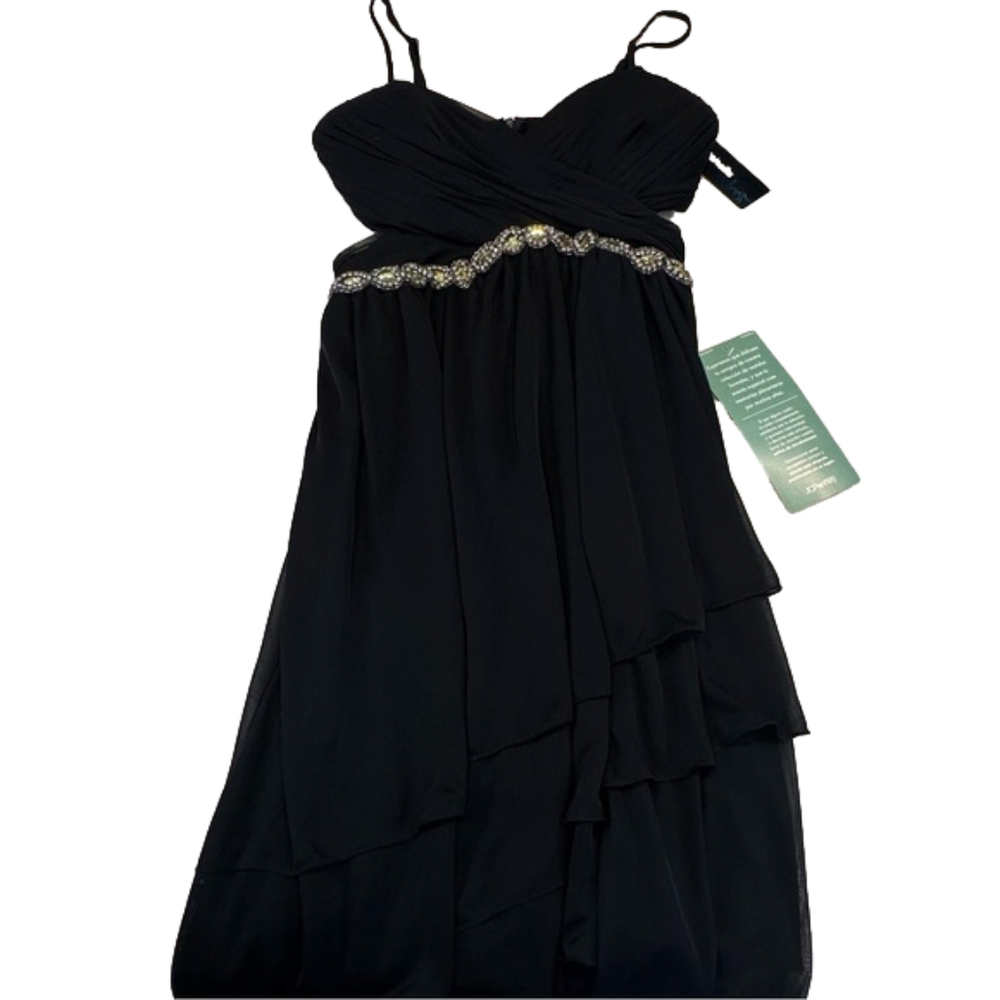 NWT My Michelle Cutout Rhinestone Embellished Skinny Strap Black Formal Dress